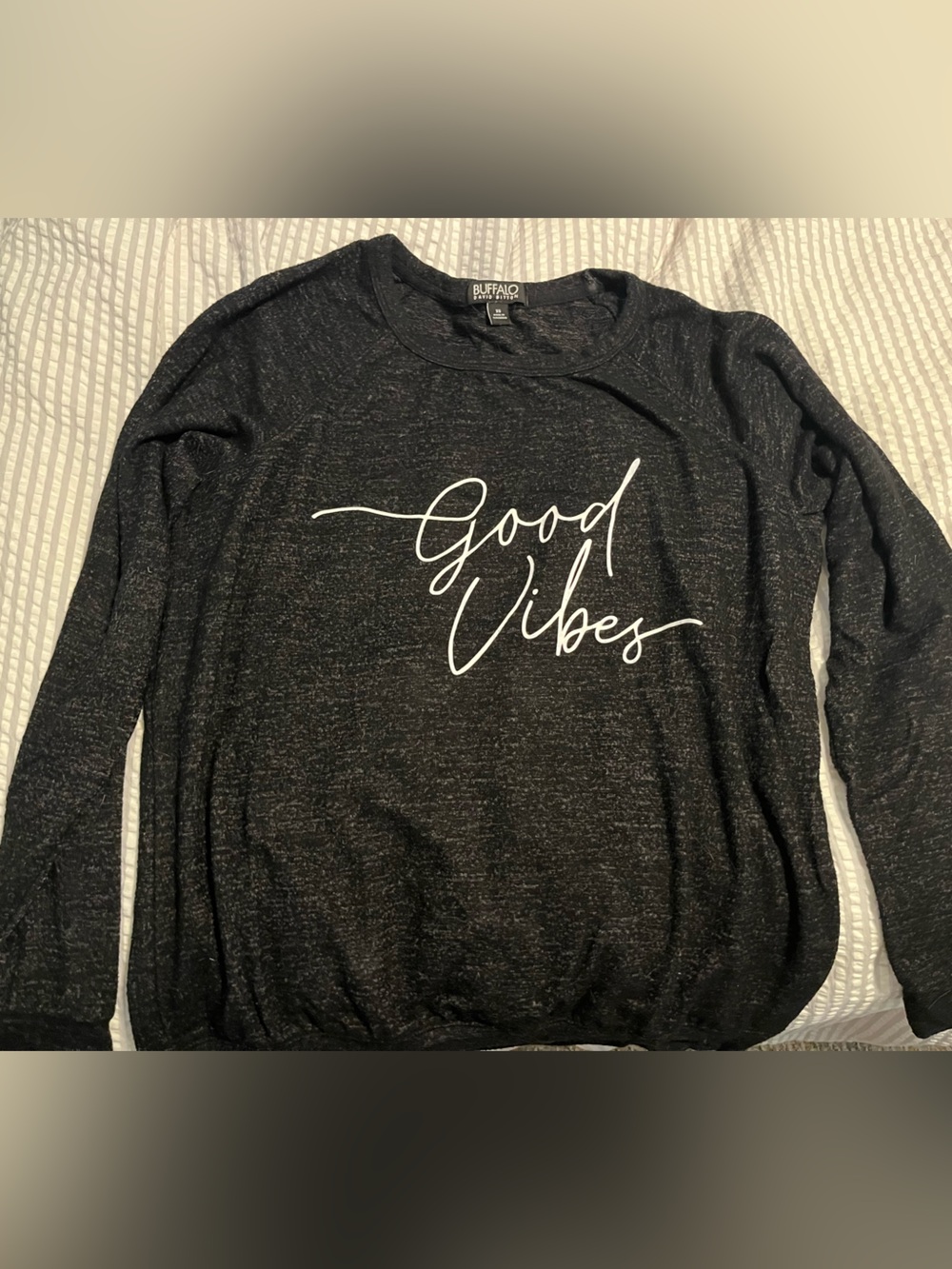 Buffalo David Bitton Black Sweater with White "Good Vibes" Script
